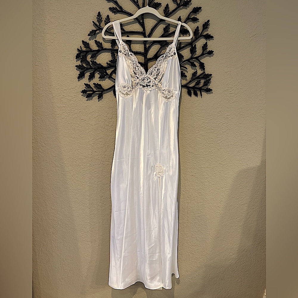 Victoria Secret Satin Long Slip dress with Lace and Front slit Size M